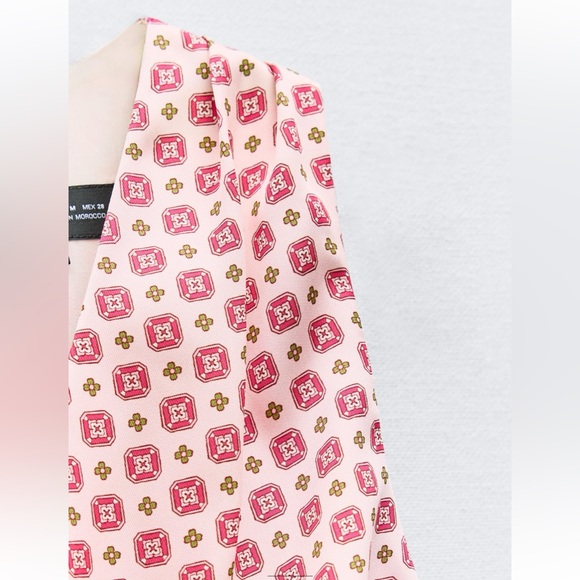 ZARA PATCHWORK PRINT DRESS MINI XS PINK GREEN PATTERNED SILK EFFECT 3253/221 - Picture 5 of 13